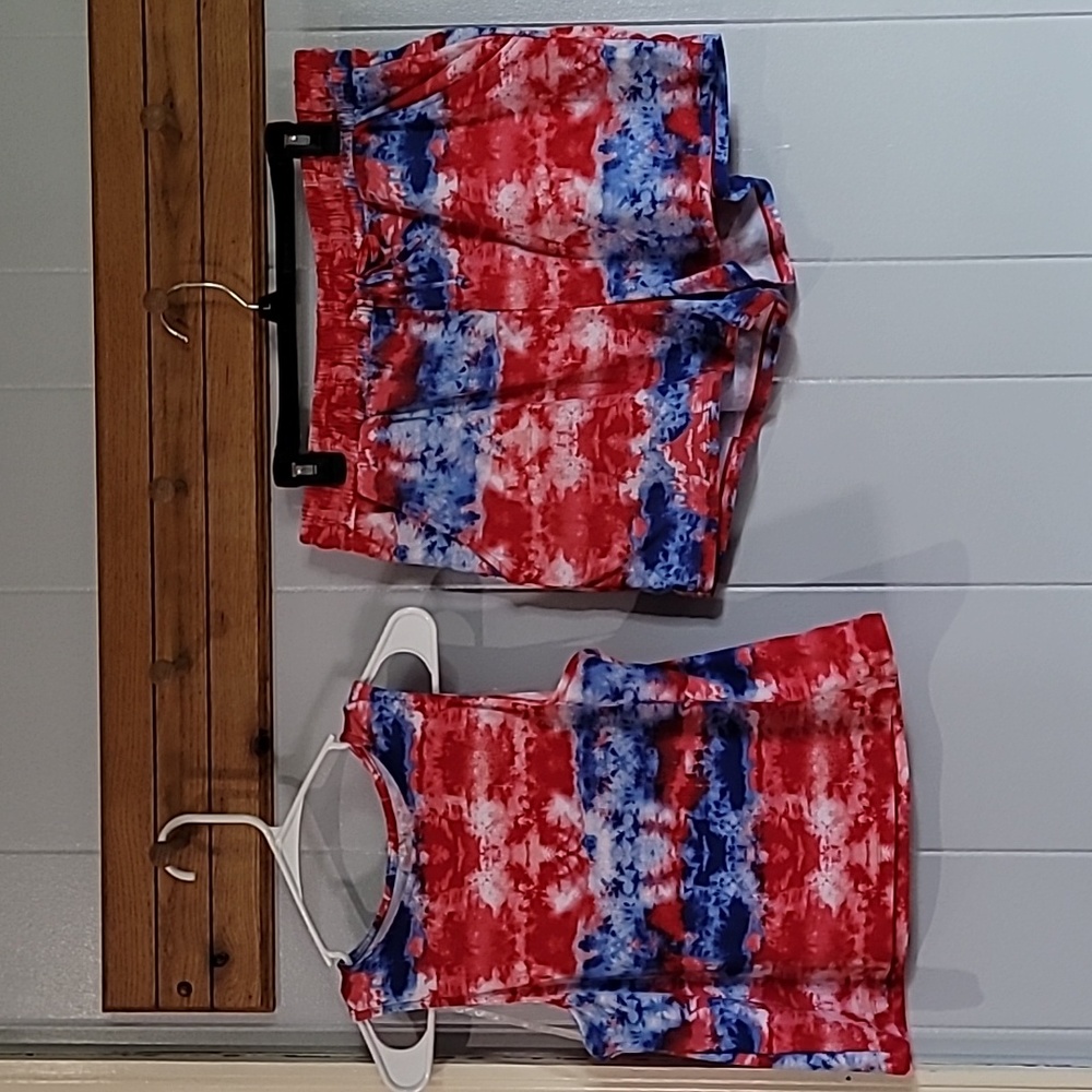 Tank Top and Shorts, Red White and Blue Lounge Wear, No Boundaries XL